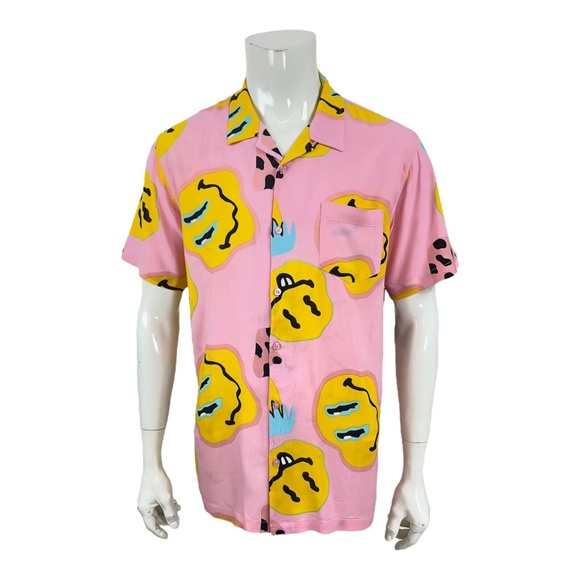 Cornerstore Bodega Pink Stoned Happy Face Mushroom Camp Shirt Mens L New $79.00 - Picture 3 of 12